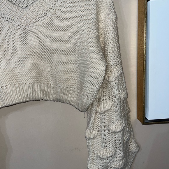 Shein Pom Pom Drop Shoulder Cropped Sweater in Beige — Large - Picture 4 of 9